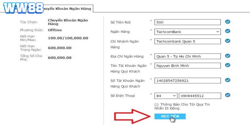 Số điểm rút tối thiểu WW88